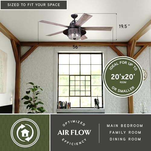 VAXCEL Charleston 56 in. New Bronze Indoor Outdoor Rod Mount Rustic Ceiling Fan with Reversible Driftwood-Dark Maple Blades, Dimmable LED Light Kit Remote Control, 3 Speeds, Clear Seeded Glass Shade - Image 3