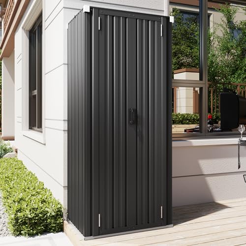 AECOJOY Outdoor Storage Cabinet Outdoor Cabinets Waterproof with Shelves Vertical Tall Garden Outdoor Cabinet Sheds & Outdoor Storage Clearance Cabinet Weatherproof for Outside in Dark Grey
