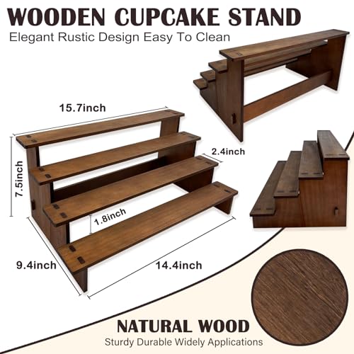 Umgozrz Wooden Cupcake Stand 4 Tier Cupcake Stand Cupcake Holder Rustic Wood Cupcake Display Stand Wooden Dessert Display Stand thumb #1