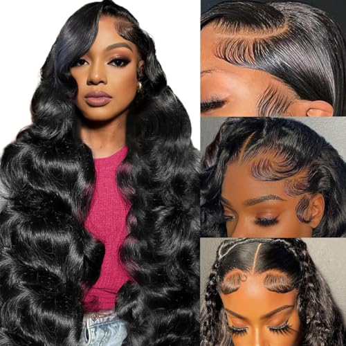 Body Wave 13x6 Lace Front Wigs Human Hair 20 Inch,180% Density HD Transparent Lace Frontal Wigs Human Hair Glueless Wigs,Pre Plucked Brazilian Virgin Hair With Baby Hair Natural Color for Black Women
