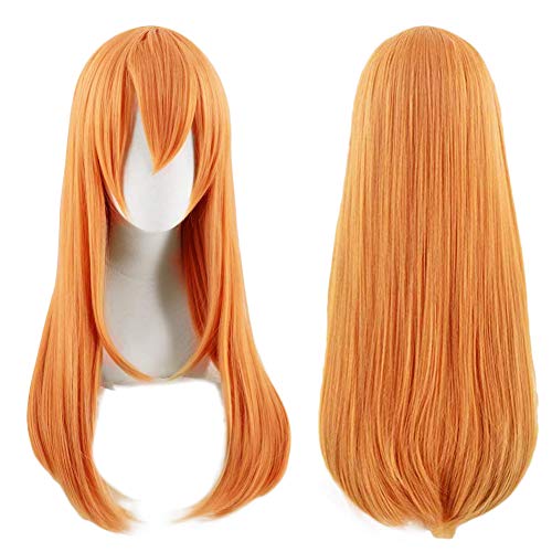 ANOGOL Hair Cap + Blonde Yellow Long Anime Cute Girl Costume Wig for Cosplay Synthetic Hair Wigs