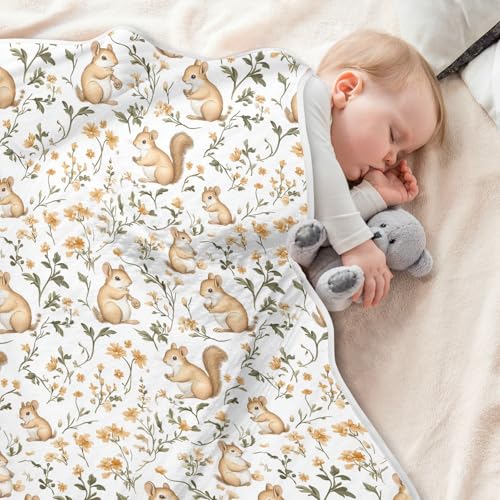 Image of Baby Blankets for Boys Girls Soft Crib Receiving Blanket for Infant Toddler 30X40in Sweet Squirrel Animal White