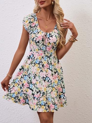 Image of HUHOT Teen Petite Women Floral Short Summer Mini Dresses with Pockets Cute Milkmaid Sundress 2026