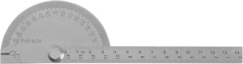 Miniatura 11 de HARFINGTON Transportador de ángulo de acero inoxidable 0-180 grados Buscador de cabeza redonda Regla de medición Herramienta general con brazo