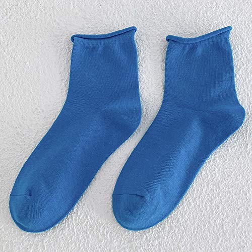 Calcetines Mujer 6 Pares De Calcetines De Otoño Color Sólido Color Caramelo Calcetines De Algodón De Mujer-Azul Eléctrico_Talla Única