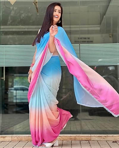 Image of Avantika Fashion Women's Amazing Plain Georgette Saree With Blouse Piece