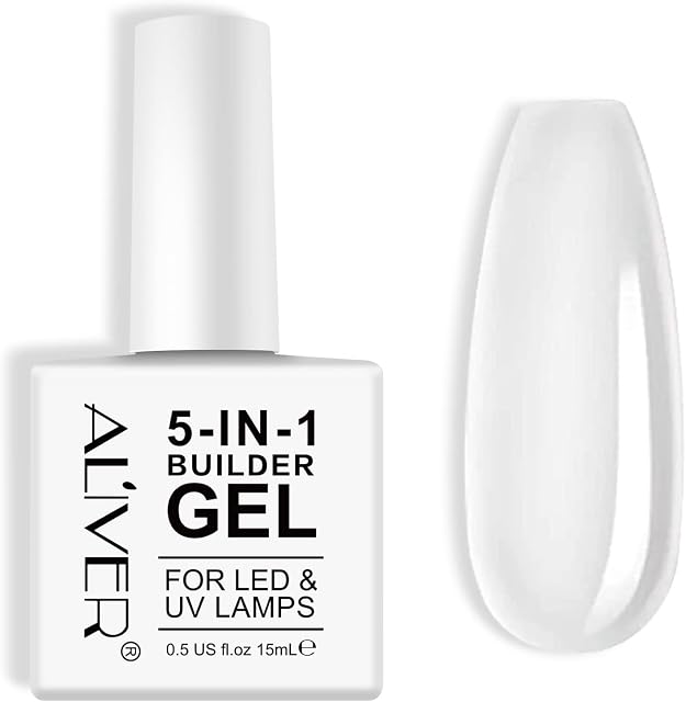 5 in 1 Builder Base Strengthening Gel - 15ml Clear Builder Nail Gels, UV/LED Nail Polish Gel for Broken Nails Repair for Nail Art Decoration, Decals & Jewels, Professional Manicure Repair