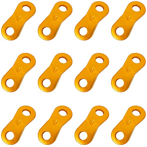 lasenersm 12 Pieces Cord Adjuster Tent Tensioners Guyline Cord Adjuster Rope Adjuster Aluminum Alloy Wind Rope Buckle 2 Hole Rope Guyline Adjuster for Tent Camping Hiking, Golden