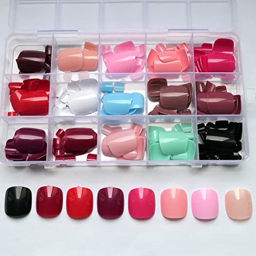 Luckforever 360Pc Short Square Press On Toenails Colored Fake Toe Nail Tips Full Cover False Acrylic Artifical Toenail Women Girs Gel Glossy Presson Toenails Pedicure Decor 15 Colors #TOP4