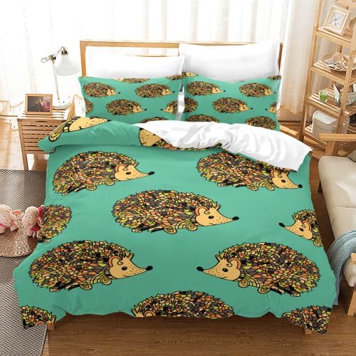 Housse de couette 140x200 hérisson cyan avec 2 taies d'oreiller