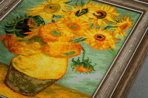 Image of RIOLIS - Sunflowers After V. Van Gogh 2032, Floral Cross Stitch Kits 11 inchx15, Cross Stitch Kits for Beginners & Advanced, Crossstitching Kits Adult, Counted Stitching Kits, Flowers Embroidery Kit