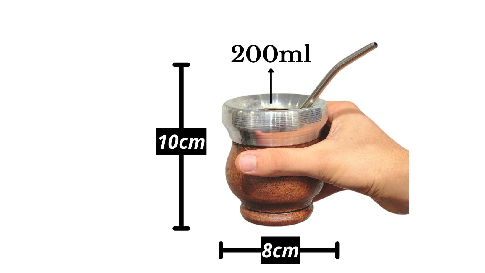 Tazza opaca in legno di carrubo naturale e acciaio inossidabile, opaca argentina con lampadina, Zucca di Yerba Mate, Gourd opaco cup