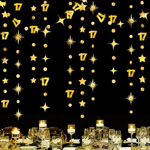 Decoración de cumpleaños 17 dorada para adornar paredes vacías sin esfuerzo en fiestas 5