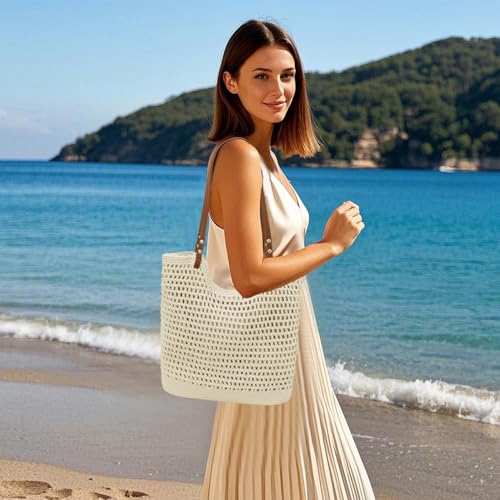 Image of Crochet Beach Bag Summer Woven Tote Bag Crochet Purse for Women handbags Boho Shoulder Bags for Travel Vacation