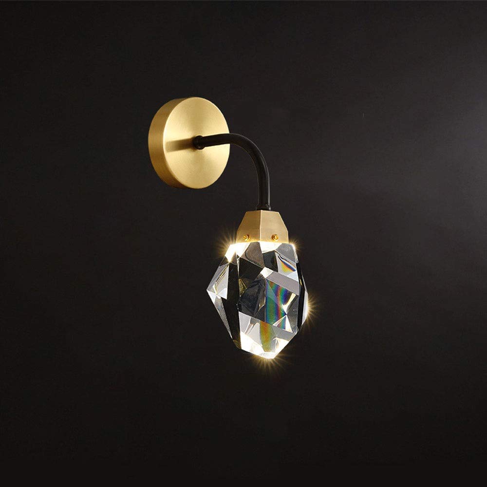 Olskfuh Light Wall Lamp, Led Copper Wall Lamp Crystal Lampshade Modern Wall Sconce Nordic Wall Ing Fixture Brass Headboard Lamps Night S For Bedroom Bedside Living Roo,