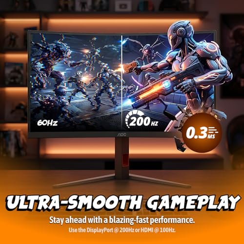 Image of AOC 34 Inch Curved Gaming Monitor UWQHD 200Hz VA 0.3ms HDR, CU34G4H | 3440x1440 Computer Monitor, Adaptive-Sync, DP 1.4, HDMI 2.0, Height Adjustable, Earphone Out, VESA, 3-Year Zero-Bright-Dot
