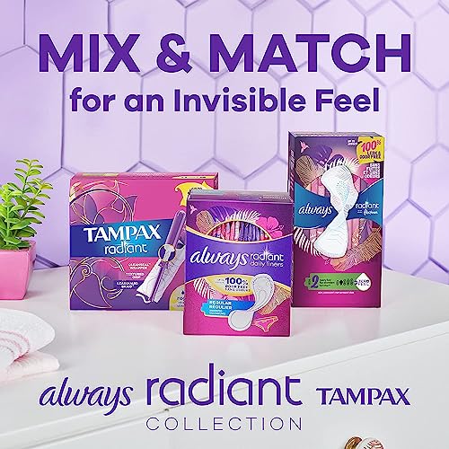 Image of Tampax Radiant Tampons Super Absorbency with BPA-Free Plastic Applicator and LeakGuard Braid, Unscented, 42 Count (Pack of 2)