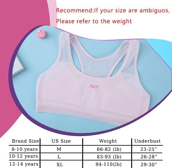 Felskin Training Bras for Girls 8-14,Girls Training Bra-Racerback Sports Seamless Bras Underwear, Ultra Comfort Soft-4 Pack - Image 6