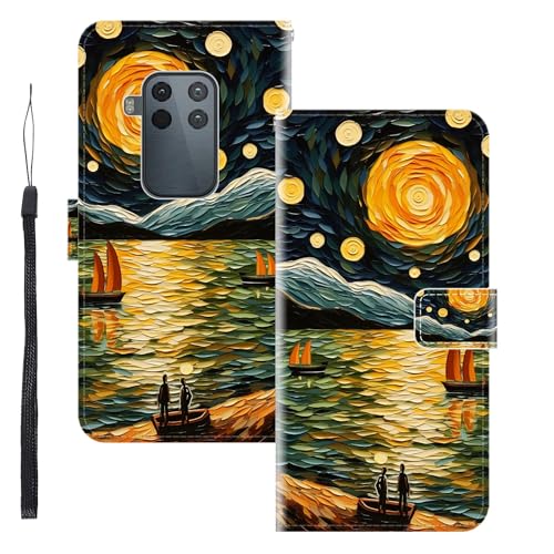 WUACYEAMING für Motorola One Zoom Hülle Premium PU Leder Flip Klappbare Stoßfeste Magnetische Schutzhülle Tasche mit Kartenfach Geld Slot Ständer Meer Boot