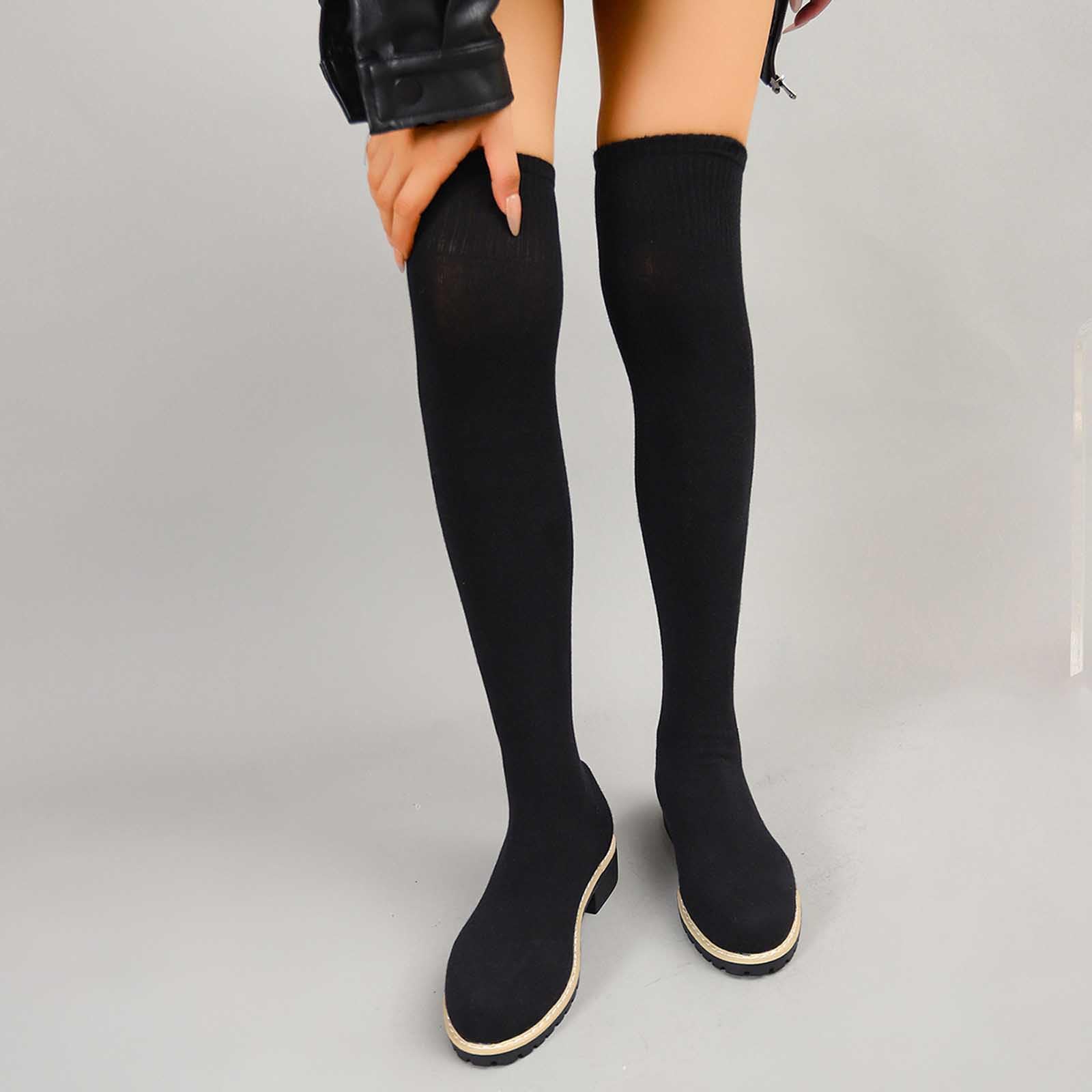 Botas de Invierno Mujer Botas hasta la Rodilla con tacón Grueso y Punta Redonda, Botines Holgados para Caminar cómodamente y un Estilo Elegante para el día a día con diseño sin Cordones.