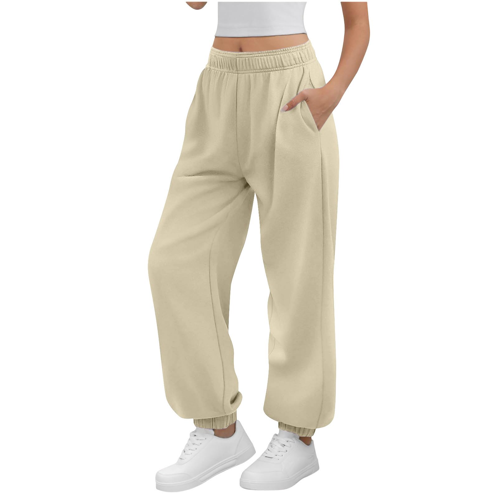 Yourumao Women's #01 Beige Jogging Bottoms For Sweatpants Baggy Joggers Lounge Pants Tracksuit Bottoms Elasticated Waist Trousers Beige L