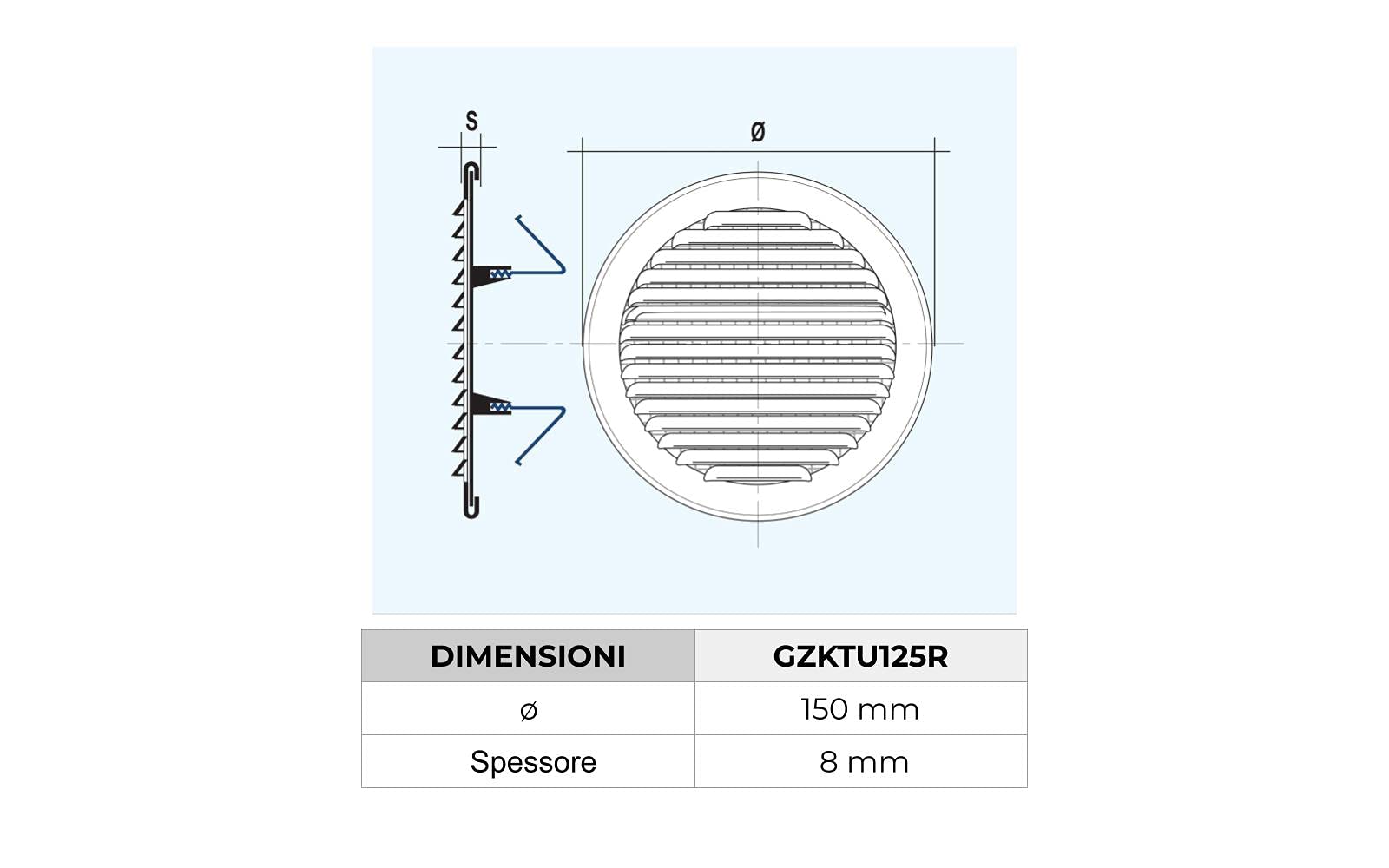 Die Belüftung Rundgitter GZKTU160R-Y - Aluminium Verzinkt, Universal Mit Federn