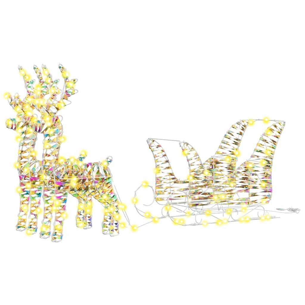 Rentier Zieh Schlitten Dekoration Warmes Weiß mit 160 LEDs, PET Metall, 30 x 12 x 54,5 cm, USB-betrieben, für Weihnachtsdeko Innen Außen, Festliche Beleuchtung für Wohnzimmer Garten Terrasse