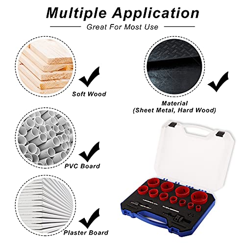 Comoware Bi-Metal Hole Saw Kit For Metal Wood Pvc Board - 3/4" To 2-1/2" Set With 2 Mandrels & Spare Pilot Drill, 19 Pcs #TOP4