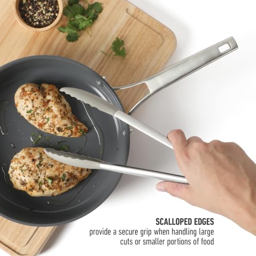 Image of Calphalon Edge Kitchen Tongs, Stainless Steel Locking Tongs with Heat-Resistant Silicone Heads, Nonstick-Safe Cooking Tongs for Grilling, Serving & Food Prep, Taupe