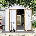 Lyngins 6x4 FT Outdoor Storage Shed, Metal Tool Shed with Lockable Doors, Peaked Roof & Frame Floor, Garden Shed with Vented Design for Backyard Garden Patio Lawn, White+Yellow