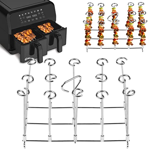 Pipihome Skewer Stand Kebab Skewers Rack for Ninja Foodi AF300UK, AF400UK, Instant Vortex, Tower T17088, Salter Dual Zone Deep Air Fryers 7.6L-9.6L, Air Fryer Accessories