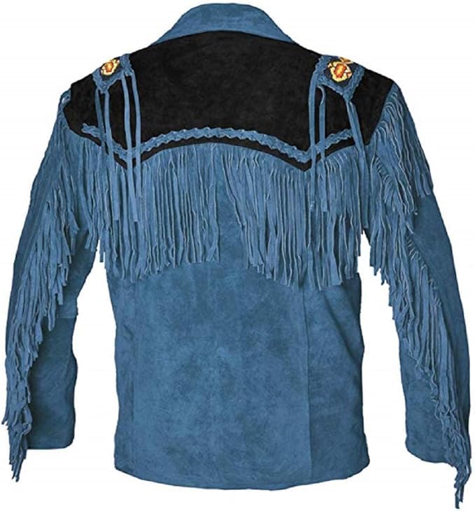 Mens Traditional Cowboy Western Suede Leather Jacket Handmade Buckskin Bead Fringe Jacket Native American Coat2
