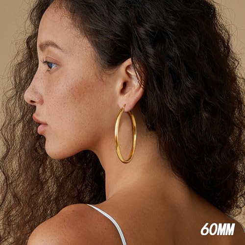 BESTEEL 14K Chunky Gold Hoop Earrings for Women With 925 Sterling Silver Post Hollow Tube Hoops Earrings 4mm Thick Gold Hoop Earrings Hypoallergenic Lightweight Gold Large Hoop Earrings 25/30/40/50/60/70MM3