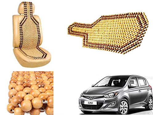 Image of Car Bead Seat Wooden Beads Cushion Cover Pad for Hyundai I20 Type 2, Acupressure Sitting Seat Cover | Cream Color - Pack of 1