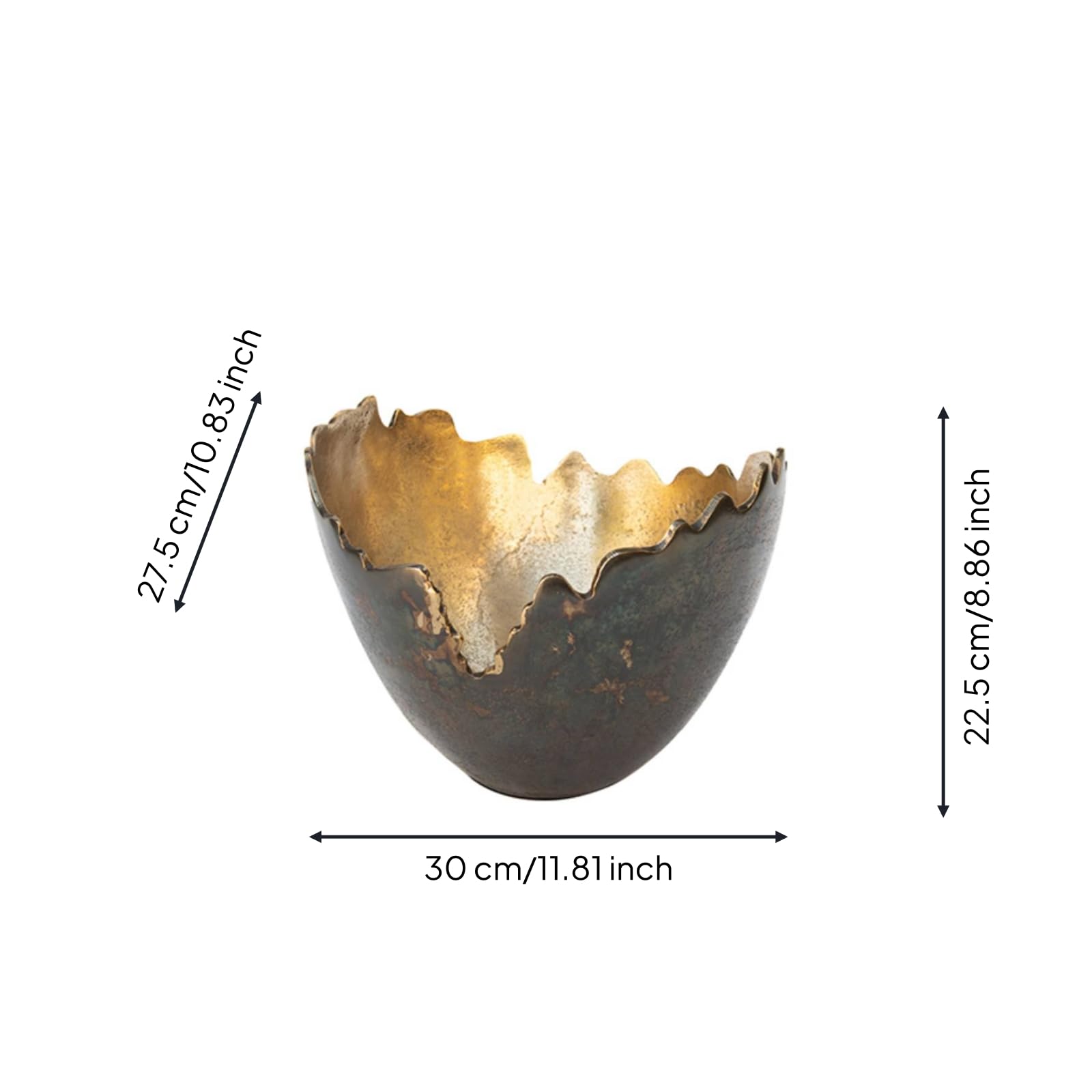 Jarrón Decorativo Cuenco de Exhibición de Aluminio con Borde Orgánico y Estética Industrial Moderna Uso para Llaves y, 30 27.5 H22.5cm, B款 Plato De Fruta Dorado Grande