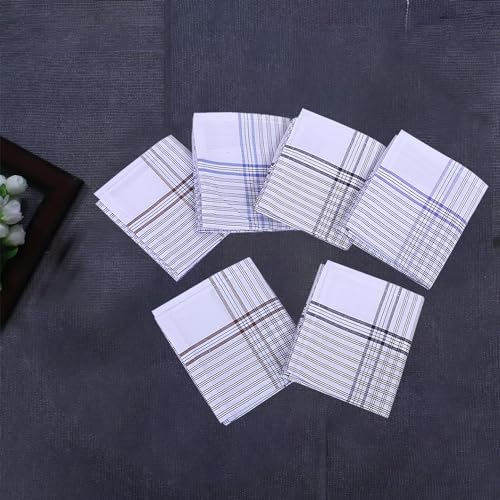 Image of Kuber Industries Handkerchiefs | Soft Cotton | Hankies for Mans | Hankies for Boys | Lining Check | Rumal for Mans | Boys | Wicking Sweat | Set of 24 | White