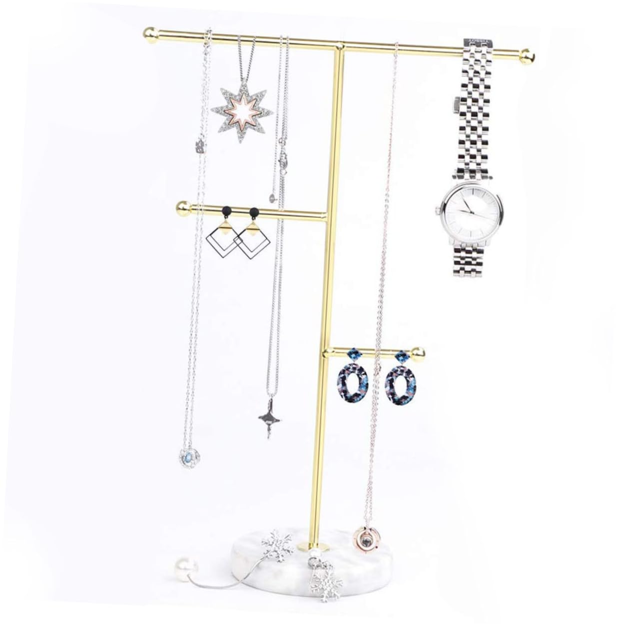 LIFKOME Espositore per Gioielli Base in Marmo e Metallo Dorato | Supporto Multifunzione, per Orologi e Accessori, Design Nordico, 1 Pezzo, Finitura Curata