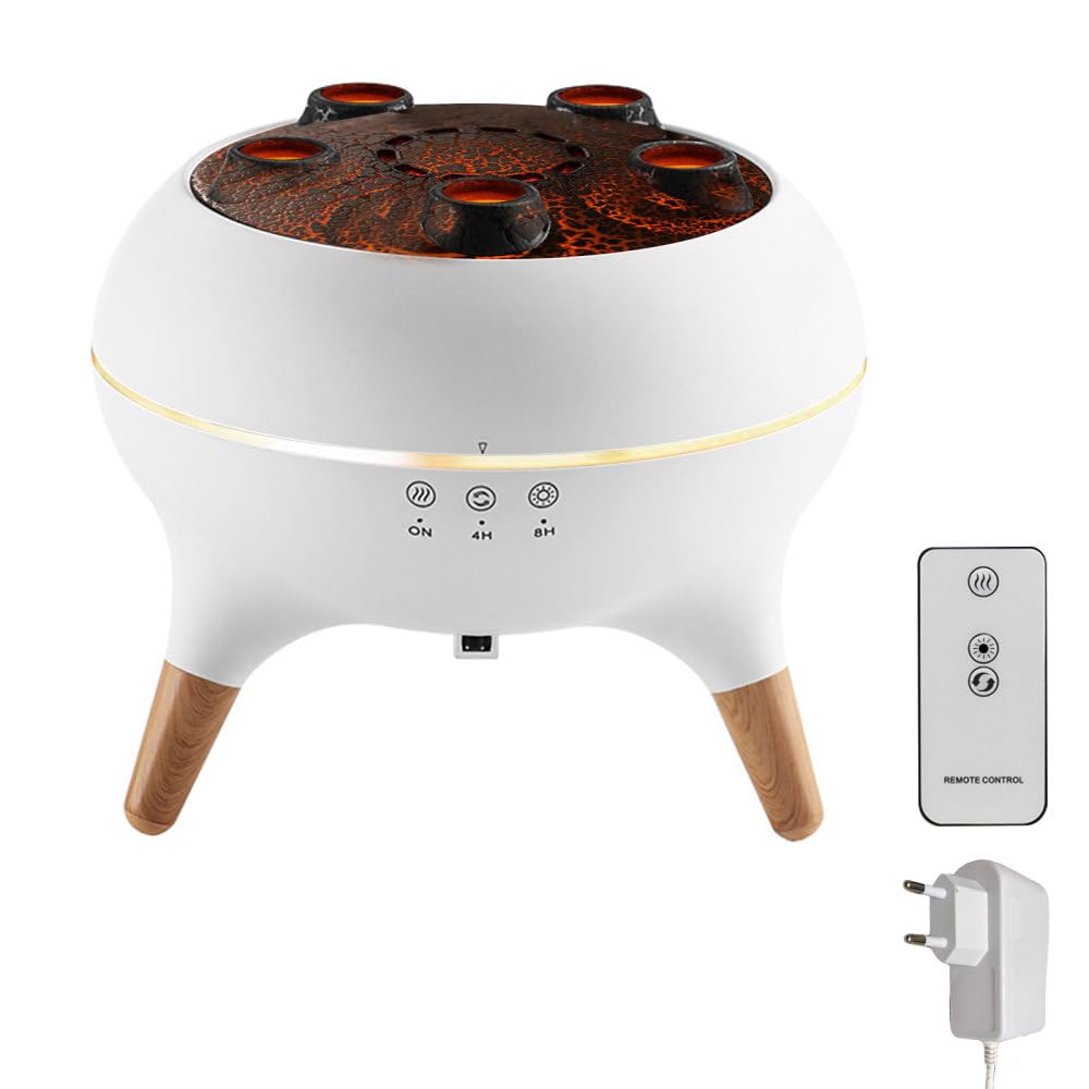 Umidificatore Vulcano, Diffusore di Aromi da 250 ml, Umidificatori Volcano di Fiamma con Nebbia di Medusa, Timer 4 h/8 h, 2 Modalità di Nebbia con Luci LED Colorate e Telecomando per Casa Ufficio