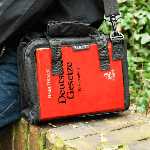 PEERCRIMIT Kompakte Tasche passend für Habersack, Deutsche Gesetze| Transparent - ideal für das Jurastudium| Rechtswissenschaft (Transparent/Schwarz (Rückenbreite 11,5 cm))