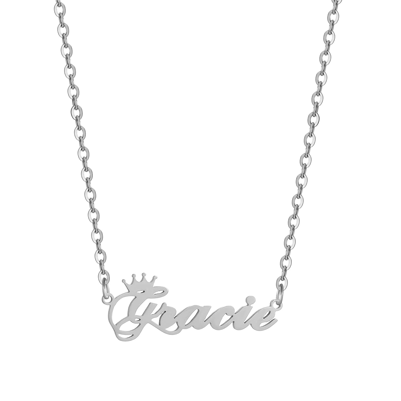 Custom Silver Name Necklace Personalized for Women, Customized Chains Name Pendants Necklaces Personalized Name Necklace with Crown for Women Girl Gift
