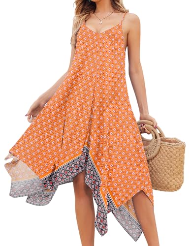 Image of Chigant Women's 2026 Summer Dress Casual Boho Sundress Spaghetti Strap Swimwear Cover Up Beach Flowy Midi Vacation Dresses