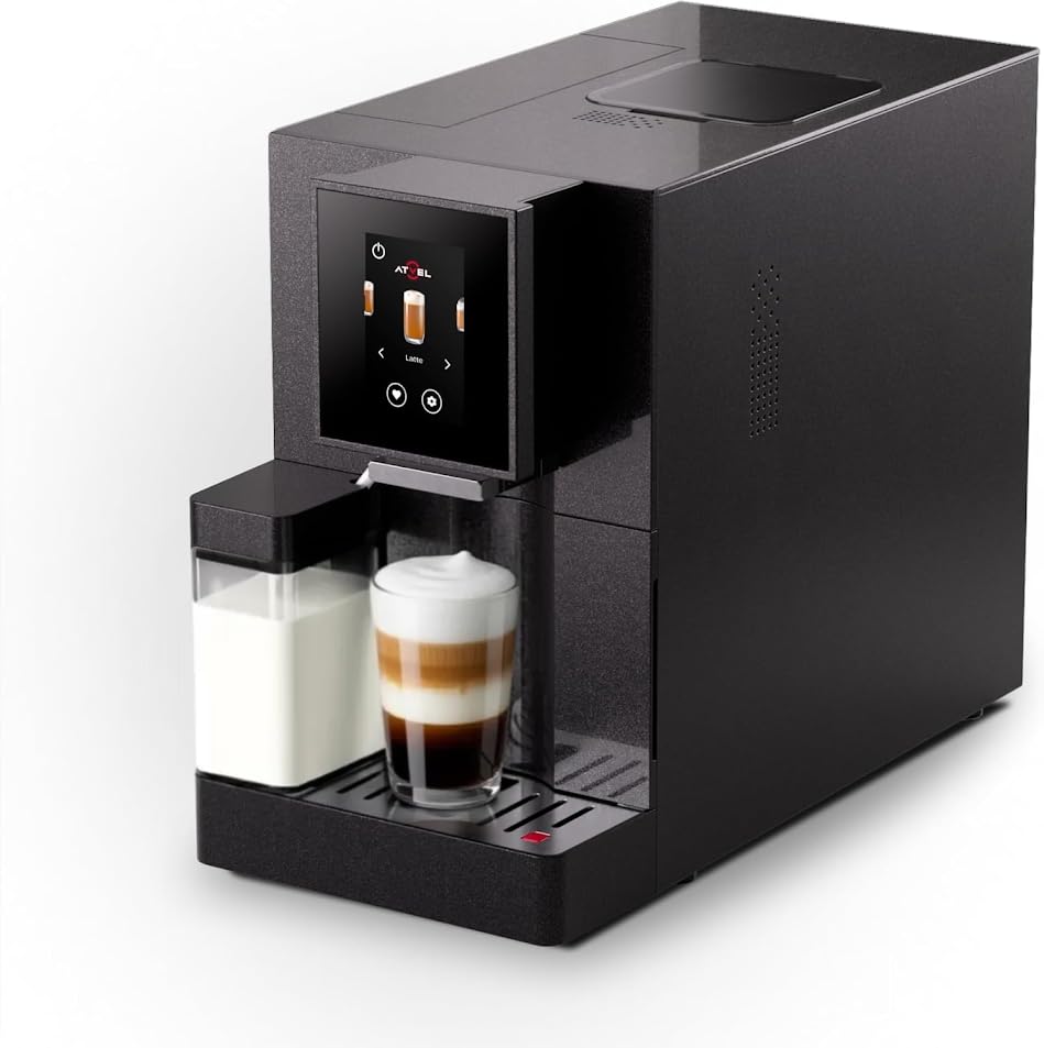 Atvel A6 Kaffeevollautomat mit App-Steuerung – 7 Getränke, Touchdisplay, Milchaufschäumdüse für Cappuccino & Latte, Dual-Boiler, Vollmetal-Kegelmahlwerk, 19 bar Druck, 4 Reinigungsprogramme