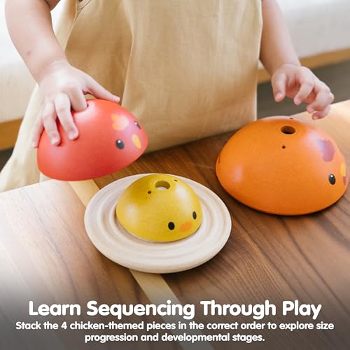 Image of PlanToys Wooden Nesting Chicken Stacking Toy (5695) | Sustainably Made from Rubberwood and Non-Toxic Paints and Dyes | Eco-Friendly PlanWood