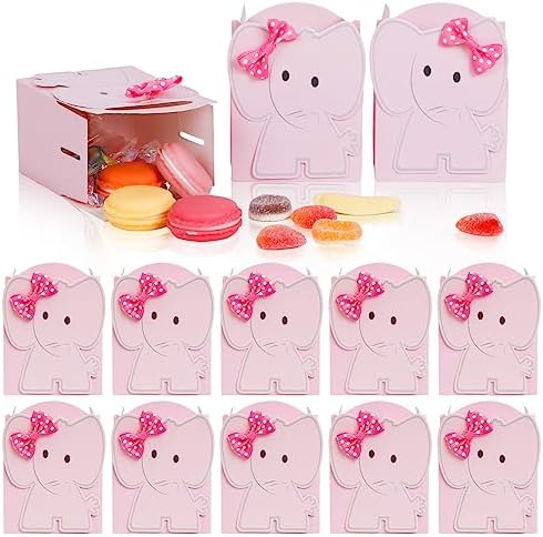 OurWarm 50Pcs Elephant Baby Shower Party Favor Boxes for Girls, Pink Gift Boxes for Girl Birthday Parties Gender Neutral Girl Baby Showers Decorations (4.3x 2.4x 3.1inches)