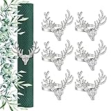 Shinowa Weihnachtsdeko Serviettenring, 6 Pack Metalllegierung Rentierkopfform Serviettenhalter Ringe Serviettenschnalle Set für Weihnachten Bankett Hochzeit Esstischdekoration, Silber