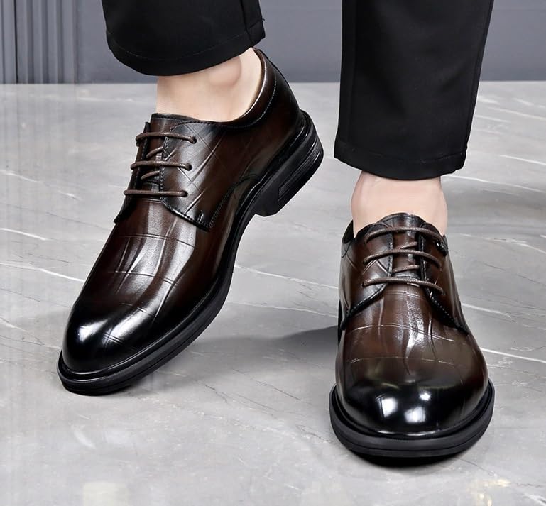 Mens Oxford Men's Luxury Dress Shoes Modern Leather Business Oxford Dress Shoes Classic Lace-up Formal Tuxedo Derby Shoes Dress Shoes(Brown,7)4