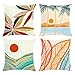 Bonhause Juego de 4 Funda de Cojín 45x45cm Montañas Paisaje Tropical Hojas Moderno Terciopelo Suave Fundas de Almohada para Cojines Decorativos para Exterior Sofá Cama Coche Hogar