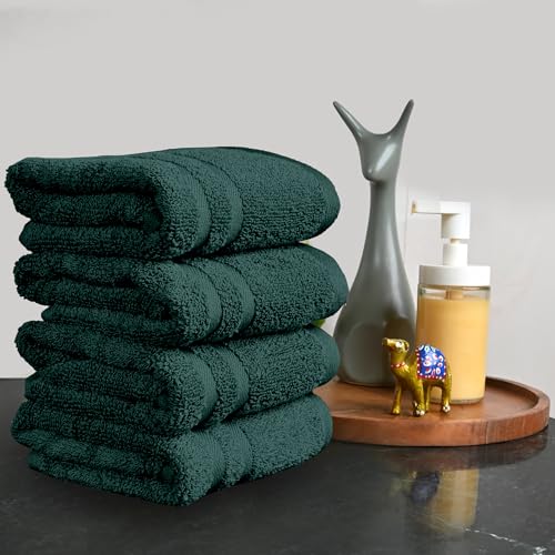 Image of Divine Casa Cotton 550 GSM Hand Towels Pack of 4 Green, 60 x 40 cm Ultra Soft & Highly Absorbent Thick Bathroom Towels