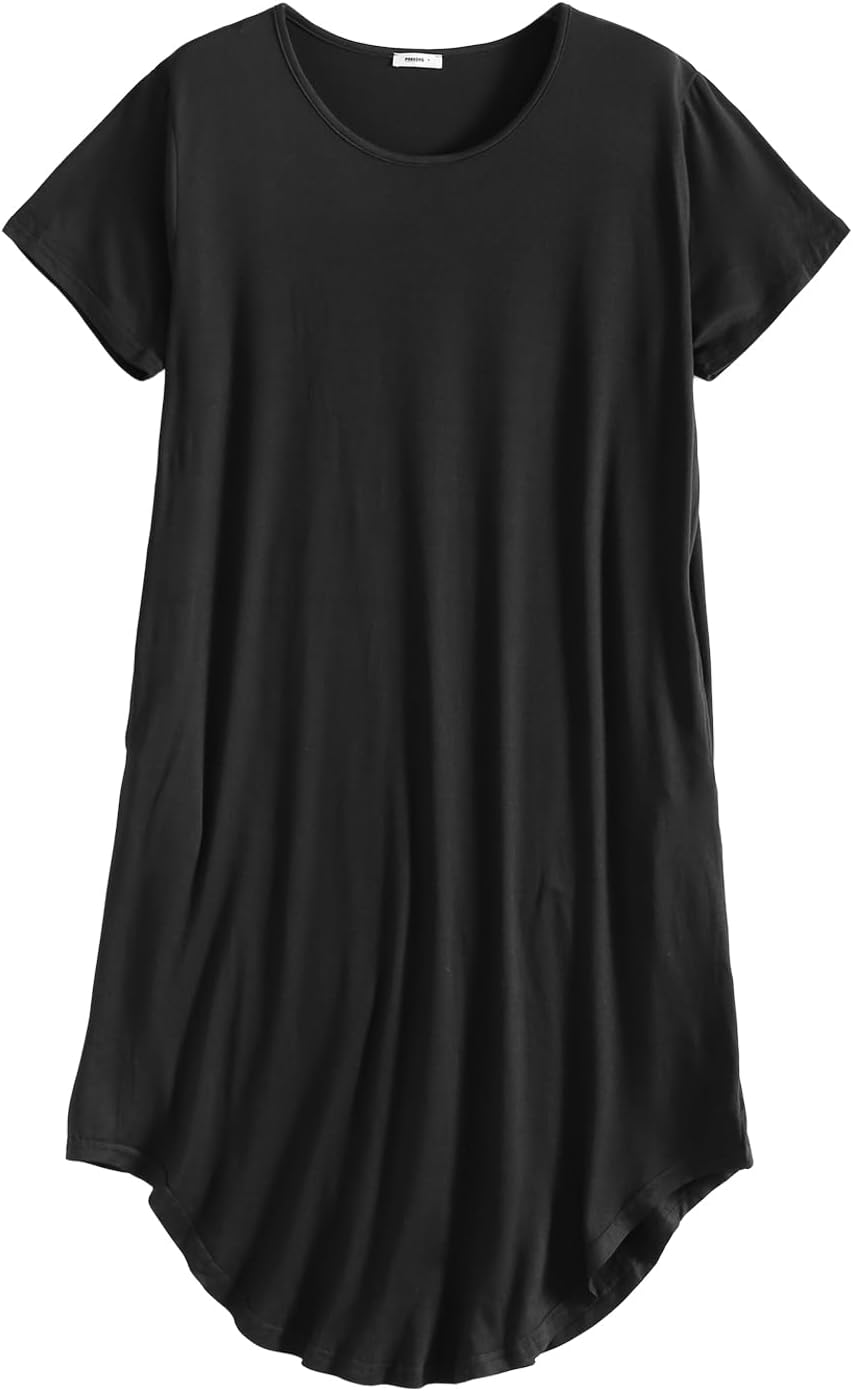 PNAEONG Nightgowns for Women Short Sleeves House Dress Nightshirt Comfy Sleepshirts Sleepwear with Pockets,M-3XL