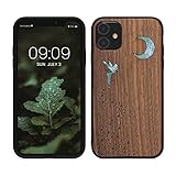 kwmobile Wood Case Compatible with Apple iPhone 11 Case - Cover - Fairy Mother of Pearl Dark Brown